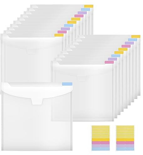 Pyatofyy 20 Pcs Scrapbook Organizer - 12 x 12 Inch Paper Holder with 36 Sticky Index Tabs for Vinyl Paper, Cardstock (Clear)