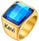 Supcare 18k Blau Stein-Ring personalsierter Siegelring Gold benutzerdefinierter Ring mit Text Damen Herren Souvenir Hip Hop Bandring Andenken Modeschmuck Accessoire für Men Vater