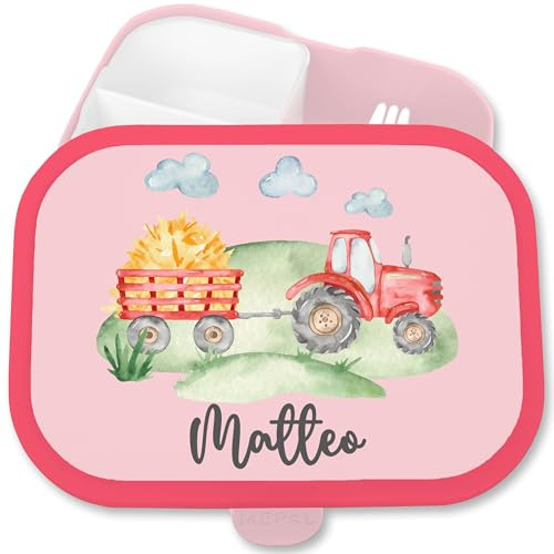 Brotdose Kinder Campus für Mepal - Traktor Trecker Bulldog Schlepper Landwirtschaft - 750 ml - Rosa - schulkind junge vesperdose kindergarten bagger traktorfans bauernhof schulkinder geschenke