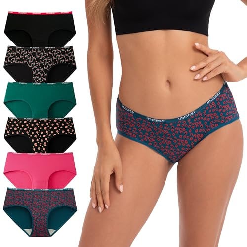 INNERSY Damen Slips Mehrpack Baumwolle Hipster Unterwäsche Frauen Unterhosen Panty Sport 6 Pack (S, Retro Mehrfarbig)