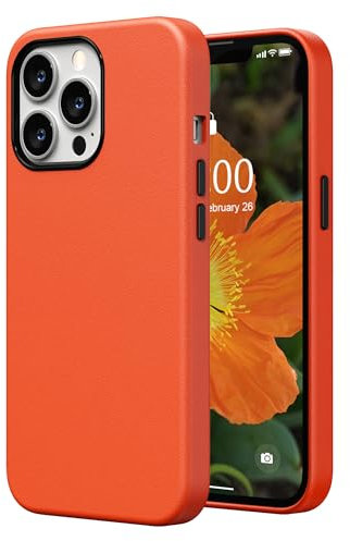 SURPHY Faux Leather Case Compatible with iPhone 13 Pro Case 6.1 inch, Premium PU Leather Case Cover (with Metallic Buttons & Microfiber Lining) for iPhone 13 Pro (Orange)