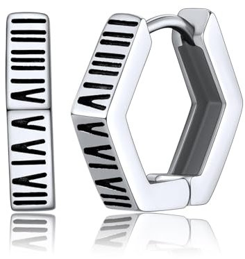 GoldChic Punk Herren Kleine Huggie Creolen Ohrringe Edelstahl Römische Nummern Hoop Ohrringe Wikinger Sechseck Ohrstecker für Männer Jungen