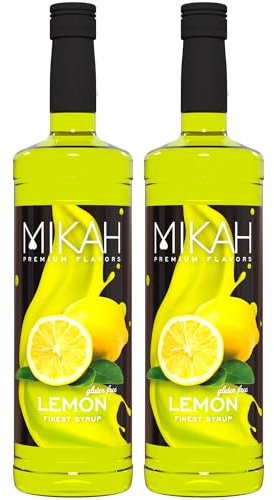 Mikah - Premium Flavors - Lemon (Limone) x2 | Sciroppo Per Drink e Dessert | Uso Professionale | 2 Bottiglie da 1 Litro (2x1000ml)