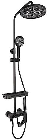 Edelstahl Duschsystem Regendusche Massage Duschpaneel Duschset mit Handbrause Duschgarnitur mit Ablage (Schwarz)