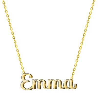 cotigo Namenskette aus Stahl – inklusive Karte mit schöner Bedeutung – silberner oder goldener Namensanhänger – personalisierte Geschenke für Frauen (Emma-Golden)