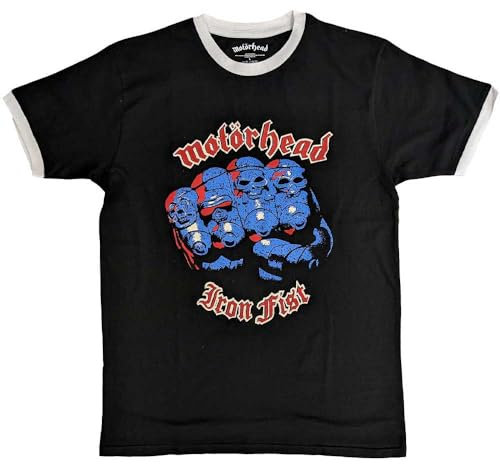 Motorhead Ringer T Shirt Iron Fist Band Logo Nue offiziell Unisex Schwarz L