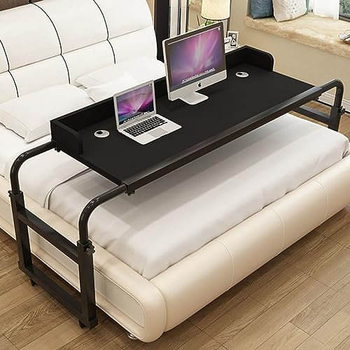 Mobiler Beistelltisch für Querbett, Überbetttisch mit Rollen, vielseitiger mobiler Laptop-Schreibtisch, verstellbares Klappbett, ausziehbar von 160 cm bis 230 cm (Größe: 55,1 x 17,7 Zoll)