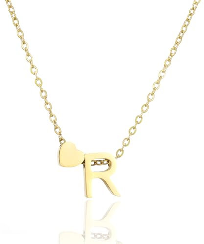 HSWYFCJY Halskette Damen Gold Kette mit Buchstabe R 316L Edelstahl Namenskette mit Herz Anhänger Verstellbar Initialen Halskette Personalisierte Schmuck Geschenke für Frauen Mädchen 45+5cm