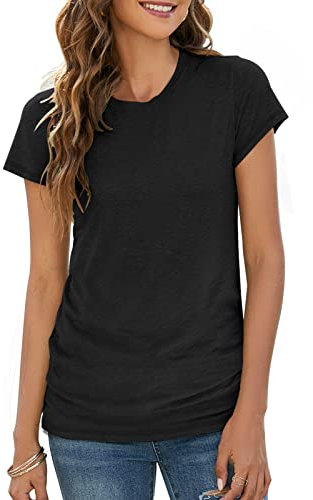 BDTECAOR Baumwolle Oberteil Damen Elegant Kurzarm Basic Tunika Mode Workout Shirt Schwarz M