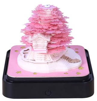 Nouiroy 3D Paper Carved Calendar With Light 2024 Sakura Bookstore Panda Calendar Notebook Blind Box Calendar Romantic Desktop Decoration Creative Gift (Sakura Tree)