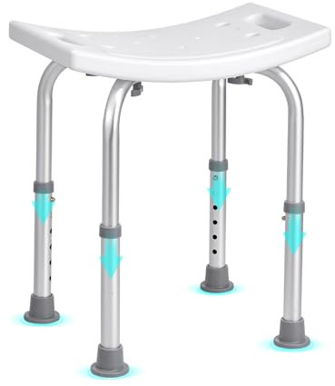 VEVOR Asiento de Ducha Antideslizante Altura Ajustable 360-485 mm Taburete de Ducha Carga de 158,8 kg Silla de Ducha de Aluminio y PE, Ayuda para Ducha para Personas Mayores, Mujeres Embarazadas, Baño