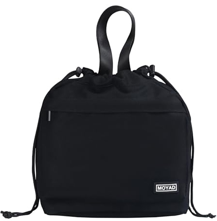 Moyad Borsa Termica Piccola Borsa Frigo Pranzo Ufficio Portatile con Chiusura a Coulisse (Nero) | Tessuto esterno in tela, facile da trasportare, pieghevole e compatto, tasca frontale con cerniera, fodera lavabile, unisex
