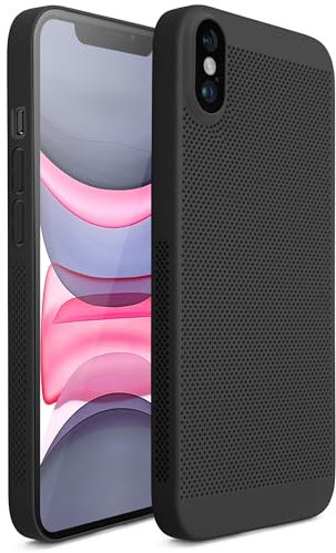 Moozy VentiGuard Coque pour iphone X et XS, 5.8-Pouces - Coque Respirante avec Motif Perforé pour la Circulation d'air, Ventilation, Coque Anti-Surchauffe, Noir