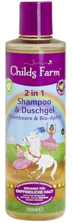 Childs Farm 2 in 1 Kinder Shampoo & Duschgel 250 ml | Brombeere und Bio-Apfel | Geeignet für trockene, empfindliche und auch zu Neurodermitis neigende Haut