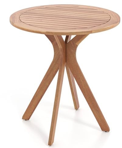 COSTWAY Gartentisch wetterfest, Ø 70 cm runder Holztisch, Beistelltisch aus Akazienholz, Balkontisch, Bistrotisch für Garten, Balkon, Terrasse, 70 x 70 x 76 cm