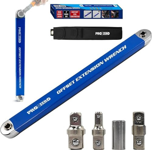 HYKJSHED 2024 New Offset Extension Wrench, Multifunctional Tight Reach Extension Wrench, High-Carbon Steel 15.4inch Impact Ready Socket Wrench Tool with 1/4 3/8 1/2 Square Drive Adapters