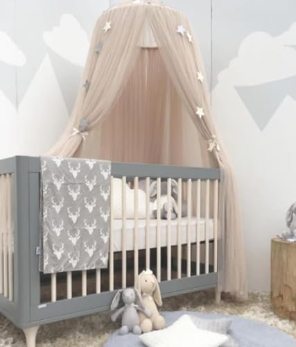 Betthimmel, Baldachin Kinderzimmer 360-Grad-Schutz, Himmelbett Vorhänge, betthimmel mädchen, Babyzimmer Deko, Schlafzimmer Kuppel Spiel Zelt, Für Mädchen und Jungen, 300x60cm(Khaki)