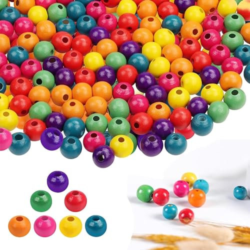 Holzperlen Bunt zum Auffädeln, 1200 Stück Bunte Holzperlen 6mm 8mm 10mm mit Loch, Bastelperlen in Verschiedenen Farben zum Basteln für DIY Armband Schmuckherstellung