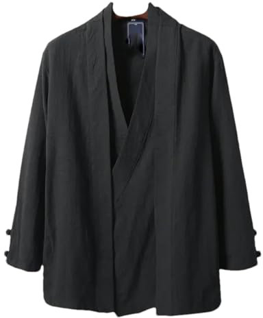 Cardigan Hanfu en lin de style chinois pour hommes, chemises kung fu, vestes kimono, manteaux, robe orientale, vêtements, Noir , S