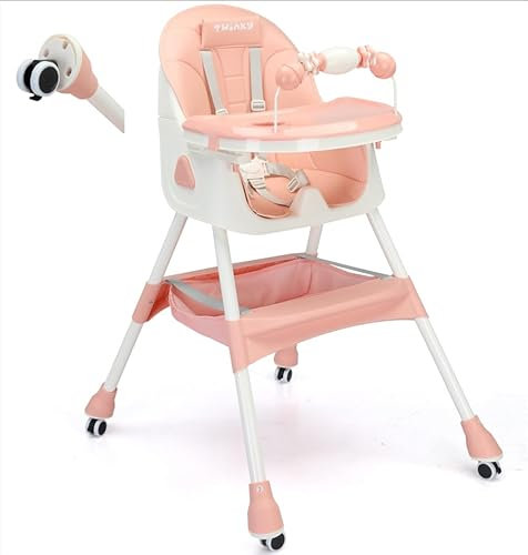 Twinky® Hochstuhl Baby MAXI 2-in-1 Kinderhochstuhl - Klappbarer Esszimmerstuhl, Kinderwagen - Mitwachsstuhl und Babystuhl für Neugeborene (Rosa)
