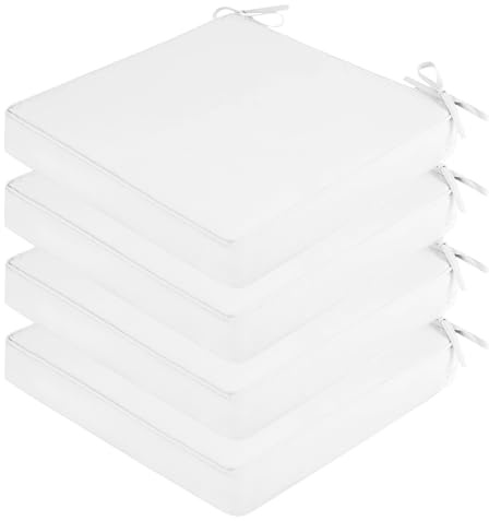 SK Studio 4er Set Stuhlkissen Outdoor wasserdicht Polsterauflage Stuhlauflage Kissen Sitzkissen Bezug abnehmbar mit Eckbändern Weiß, 45x45x5cm