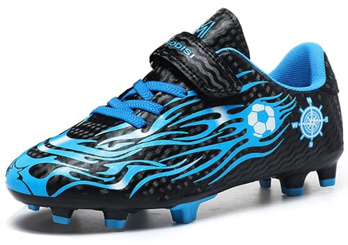 GOGOUP Boys Astro Turf Football Boots Indoor Outdoor Athletic Sneakers Trainers Junior Non-Slip Sports Shoes Unisex Black Blue 2.5 UK