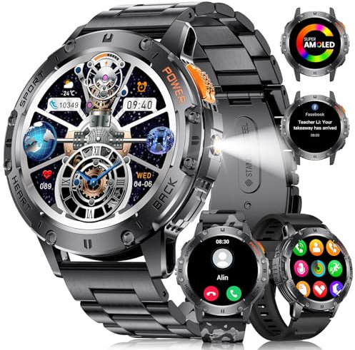 LIGE Montre Connectée Homme avec Appel Bluetooth,1,43 HD AMOLED Smartwatch Fitness Tracker avec Fréquence Cardiaque/Moniteur Sommeil/Podomètre,IP68 Etanche Sport Montre Chronometre pour Android iOS