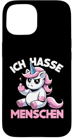 Hülle für iPhone 15 Ich Hasse Menschen Lustiges Einhorn Anti-Social Deutsch Spruch