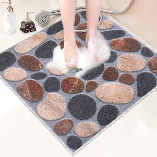 EIVINJE Tapis de Douche Antidérapant 80x80cm: Tapis de Bain Antiderapant Carré en PVC Loofah Doux et Confortable, Tapis Antidérapant Douche avec Trous de Drainage, Séchage Rapide (Galets, 80x80cm)