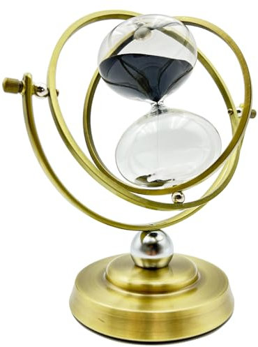 Clessidra Rotante a 720 Gradi Classico in Vetro Sabbia Orologio Timer,Metallo Dorato Clessidra 60 Minuti,Ottone Clessidra Decorativa,per Casa,Camera da Letto,Ufficio, Natale,San Valentino(Nero)