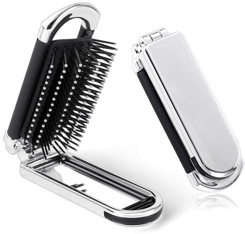 OSDUE Brosse à Cheveux de Voyage avec Miroir Pliable, Taille de Poche - Mini Brosse de Voyage, Pour Voyage Rencontres Salle De Sport Facile À Transporter Dans Un Sac Pour Garçons Filles