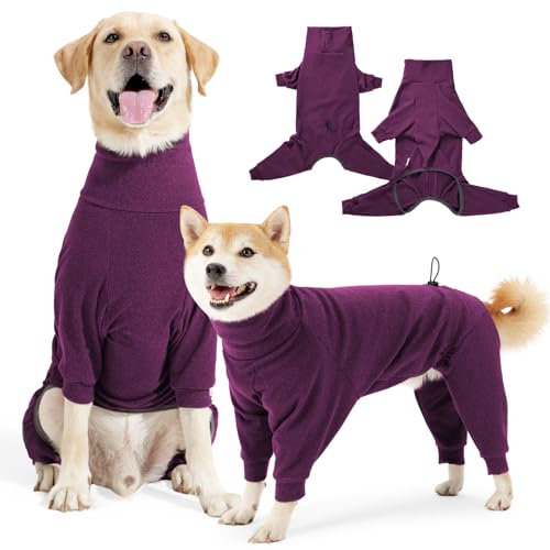 Hjyokuso Hundemantel Winter, Warmer Fleece Hundepullover mit Beinen, Weiche Vierbeinige Hundejacke für Kleine & Mittelgroße Hunde, Hundebademantel Fleece Hunde Pyjama Bekleidung Weinrot 3XL