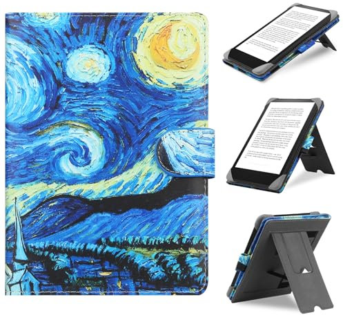 HoYiXi Universale Custodia per 6.8,7 eReader Compatibile Kindle Paperwhite/Colorsoft/Kobo/PocketBook/Tolino/Sony E-Book Reader Cover Case for 6-7'' E-Book Reader con Stand, notte stellata