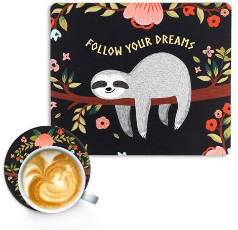 XSDSLS Ensemble de Tapis de Souris avec Motif 18 x 22 cm Tapis de Souris d'Ordinateur + sous - Verres Base Caoutchouc Anti-Dérapant pour Portable, Jeu et Bureau