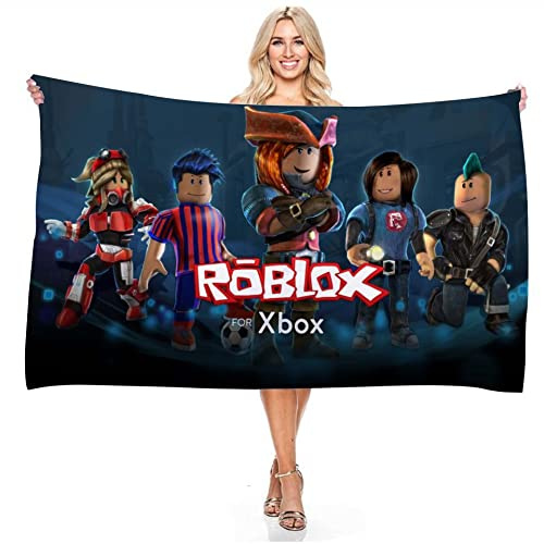 HYMBCFW Robllox Strandtuch, Badetuch Handtuch Kinder Duschtuch Mikrofaser Strandtuch Schnell Trocknend Badetuch Tragbares Kinderhandtuch Camping Handtuch Strandmatte für Strand Gym (75x150CM)