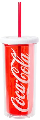 Silver Buffalo Coca-Cola Enjoy Logo 20oz Plastic Tall Cold Cup with Lid and Straw