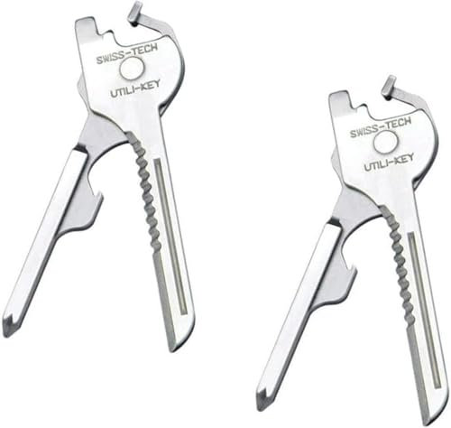 SANTUO 2 Pack Utility Key 6-in-1 Keychain Screwdriver Tool Stainless Steel Multitool with Bottle Opener Keyring and Box Cutter Keyring for Outdoor Camping Adventure Everyday Carry