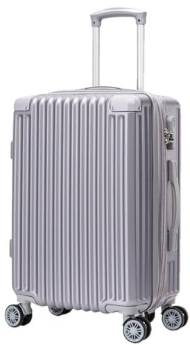yonsly® Hartschalen Koffer Suitcase, Trolley Reisekoffer, Rollkoffer Handgepäck mit 4 Rollen, Passwortsperre, Teleskopgriff, L(24″), Silber