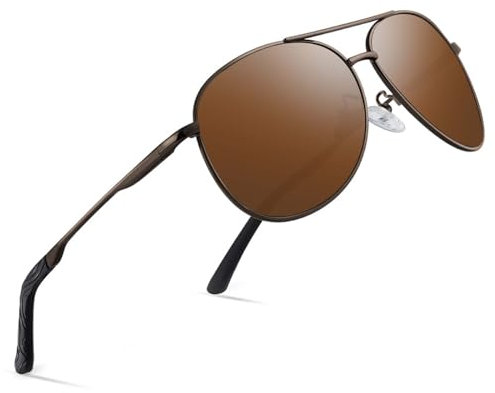 wearPro Polarised-Sunglasses-Mens-Womens-Pilot UV400 Protection Sun Glasses Black Classic Vintage Style Ultralight Shades For Driving Brown