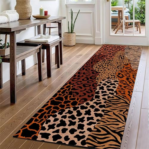 YJDRUG Flurteppich, 60x120cm,Leoparden-Tiger-Print-Teppich, Rutschfester Wohnzimmerteppich, Weicher und Langlebiger Maschinenwaschbarer Teppich, Geeignet für Den Schlafzimmereingang