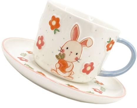 TOPPERFUN 1set Tazza Di Ceramica Con Piattino Stile Carino Forma Di Coniglio Perfetta Per Caffè Tè e Ufficio Design Elegante e Versatile Per Ogni Occasione