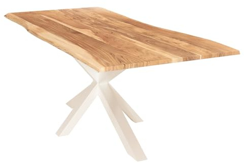 Liadomo Esstisch 220x100 Isa Natur, Spider-Gestell weiß | Baumkante, Akazie Massivholz Tisch, 26mm Tischplatte lackiert, Metallgestell, Robust & Pflegeleicht, bis zu 10 Personen