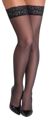 Cottelli Legwear Damen Halterlose Strümpfe, Schwarz, 4