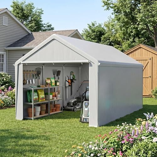 ACXIN Tenda da magazzino, 3 x 6 m, robusta tenda da garage e tettoia come tenda da garage, tenda impermeabile con telaio in acciaio e telone in PE per giardino, attrezzi, auto (grigio)