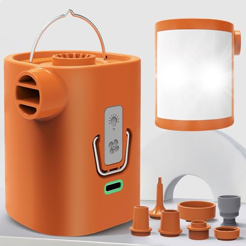 3600mAh Tragbare Elektrische Luftpumpe für Luftmatratze, Wiederaufladbarem USB Akku Pumpe mit 3 Modus-Campinglicht, 5kPa Aufladung/Aufblasen, 6 Düsen, 400L/min für Matratze, Schwimmring, Vakuumbeutel