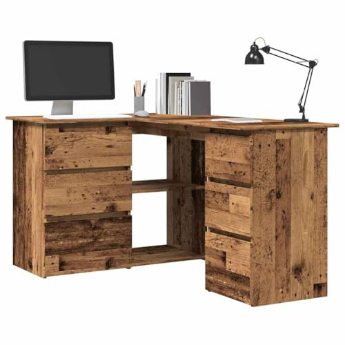 KTHLBRH Eckschreibtisch aus Sperrholz, antikes Holz, Eckschreibtisch mit Aufbewahrung, Arbeitsplatz für Büro und Zuhause