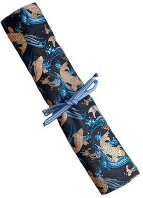 Nishijin-ori Japanese Knife Roll: Handcrafted Fabric, 5-6 Knife Storage; Golden Koi Pattern