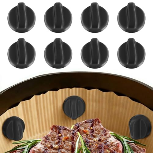 CKCN 8 Stück Hitzebeständig Silikon Magnete für Airfryer, Sicherer Halt für Backpapier, Airfryer Magnete für Backpapier - Reduziert Verrutschen und Anbrennen Heißluftfritteuse Zubehör, Schwarz