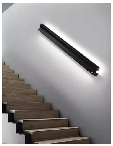 Corrimano a LED a luce naturale in alluminio, corrimano rettangolare nero con luci a LED, corrimano illuminato for cavi, ringhiera for scale, interni ed esterni(100cm/39in)