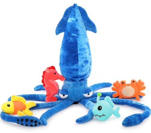 MorisMos groß Tintenfisch Kuscheltier mit Baby im Bauch, 105cm weich riesen Oktopus Stofftier Plüschtier Spielzeug, Geburtstag Weihnachten Geschenk für Kinder Baby